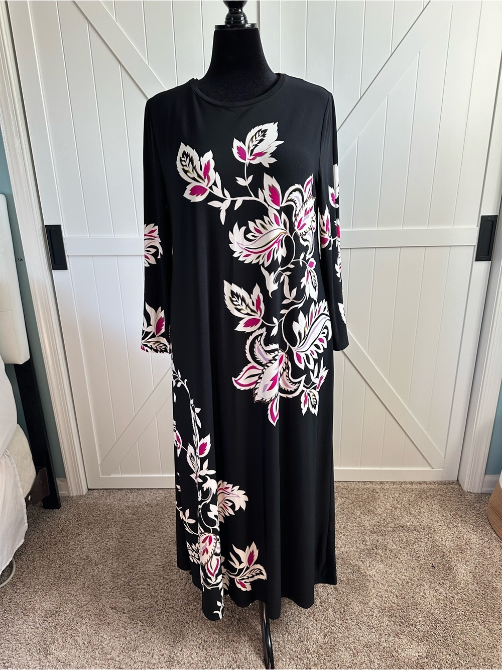Chico’s Size 3 Medallion Mix Floral Maxi Dress Black Pink NWT XL 16